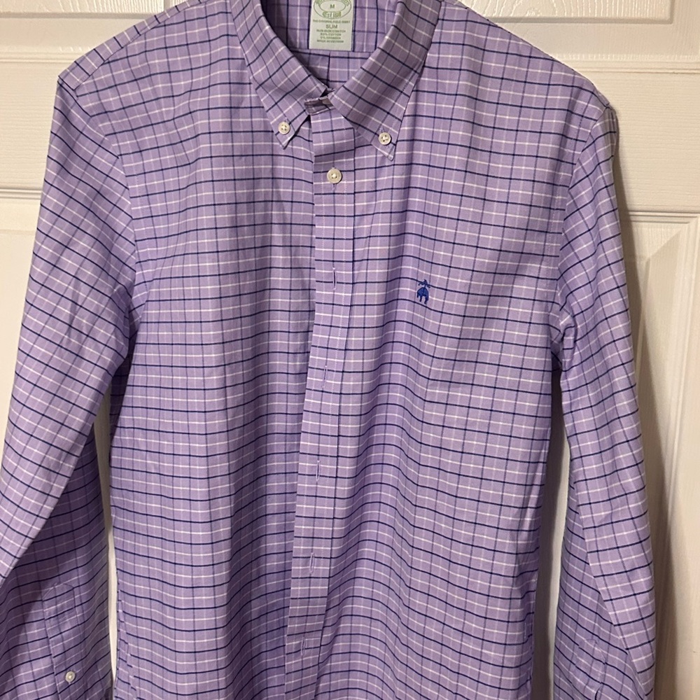 Brooks Brothers Lavender Checkered Button Down Shirt SLIM Medium